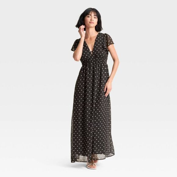 A New Day Dresses & Skirts - Open Box - A New Day - Women's Dolman Short Sleeve Maxi A-Line Black/White